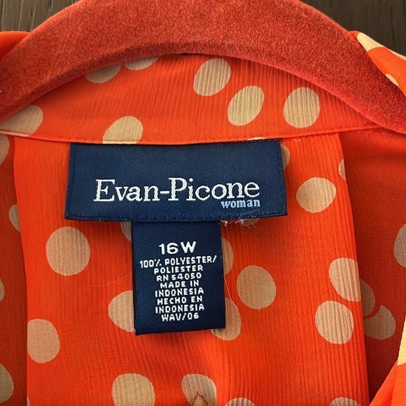 Evan Picone capped sleeved orange sheer blouse with tan polka dots. Size 16W - Picture 2 of 7